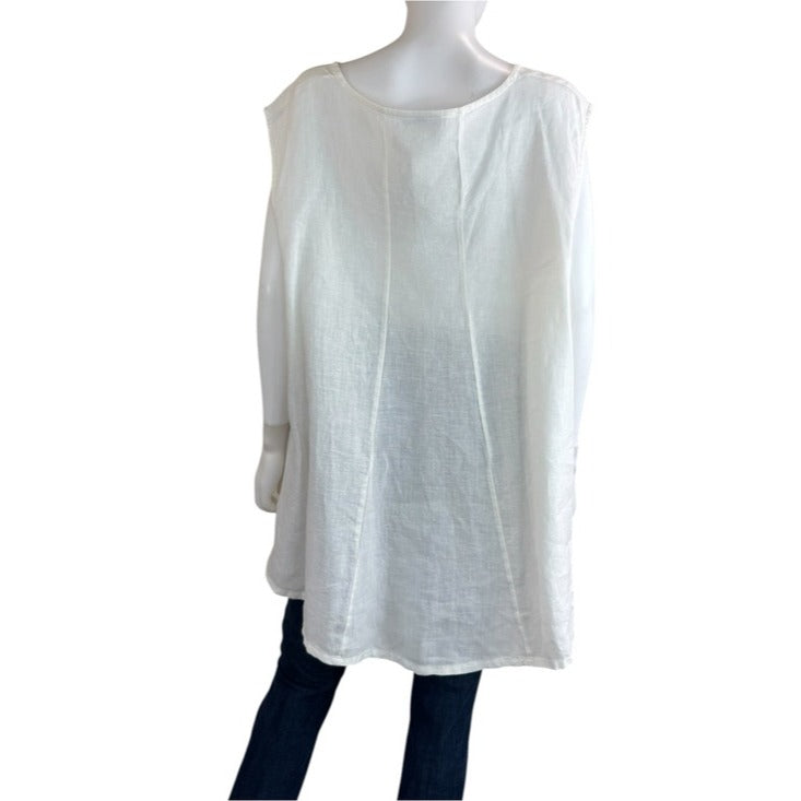 BRYN Walker White 100% Linen Tank Size 2X