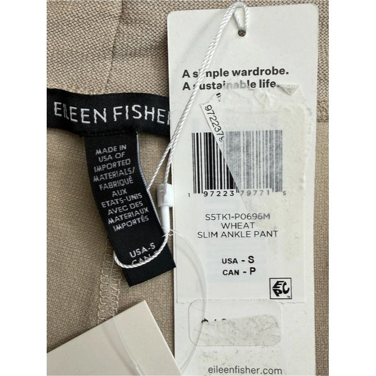 Eileen Fisher NWT Wheat Stretch Crepe Slim Ankle Pants Size S