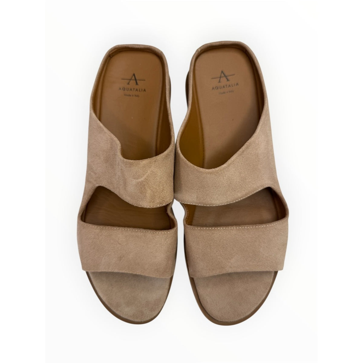 AQAUTALIA Tan Suede Abbey Weatherproof Slide Sandals Size 8.5