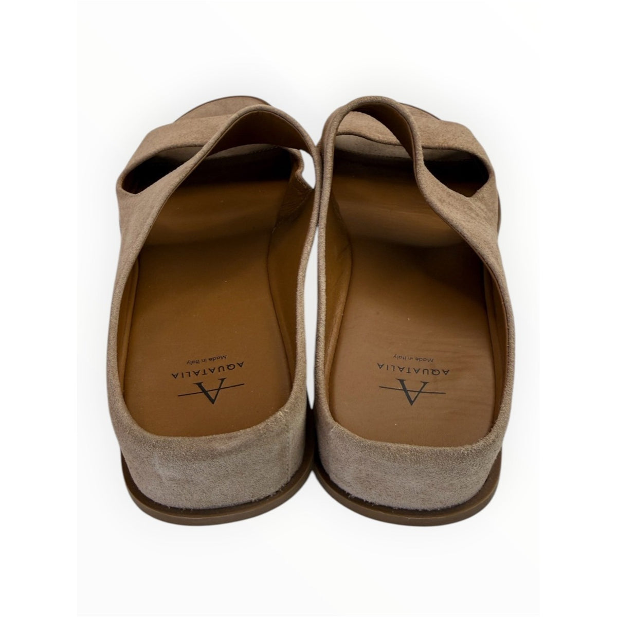 AQAUTALIA Tan Suede Abbey Weatherproof Slide Sandals Size 8.5