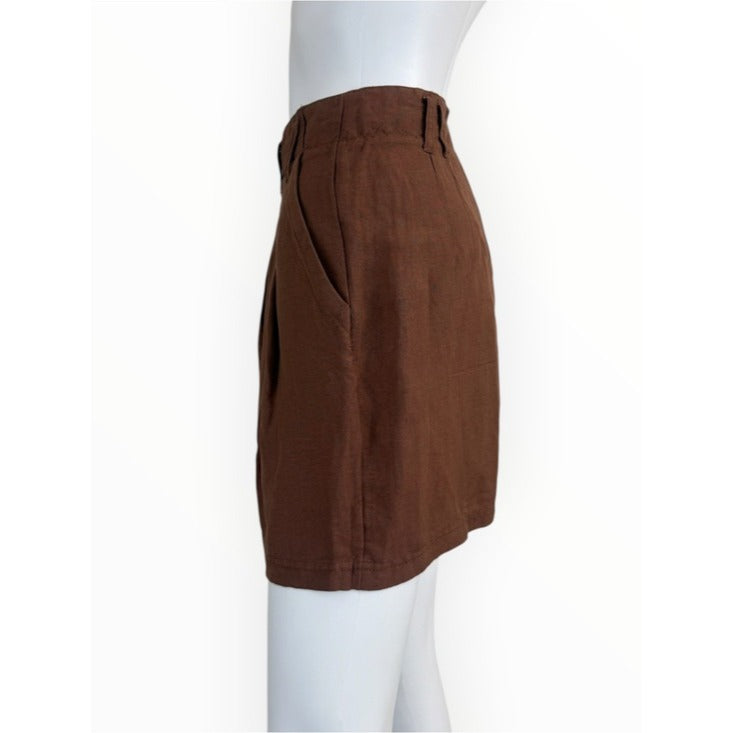 Free People NWT Brown Linen Shorts Size 8