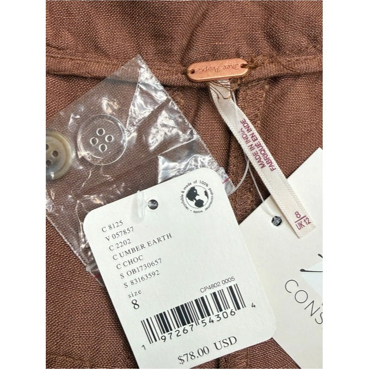 Free People NWT Brown Linen Shorts Size 8