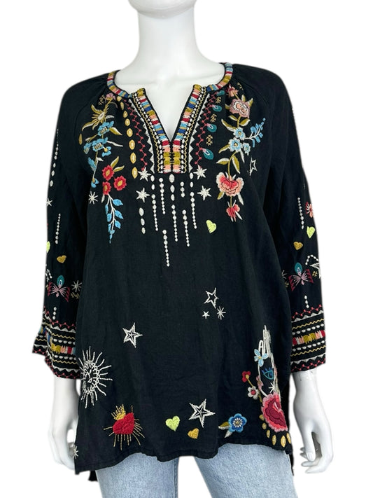 Johnny Was Black Embroidered Blouse Size S