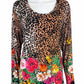 Johnny Was Floral Leopard Print Tee Size L