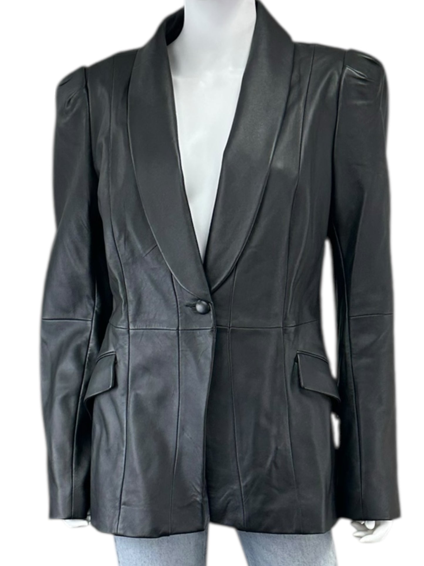 PAIGE Black Genuine Leather Blazer Size 10