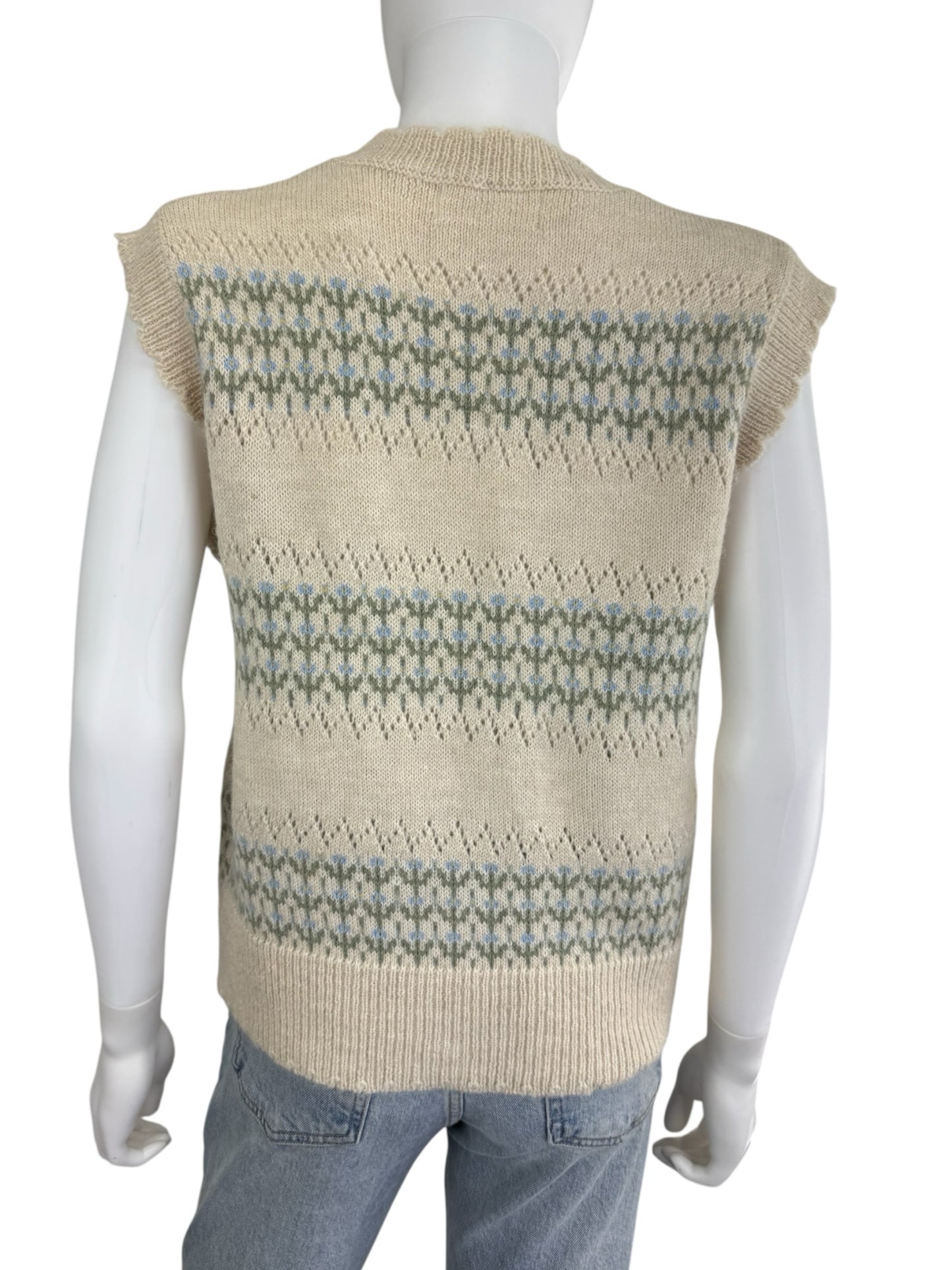 heartloom Cream Floral Pointelle Sweater Vest Size S