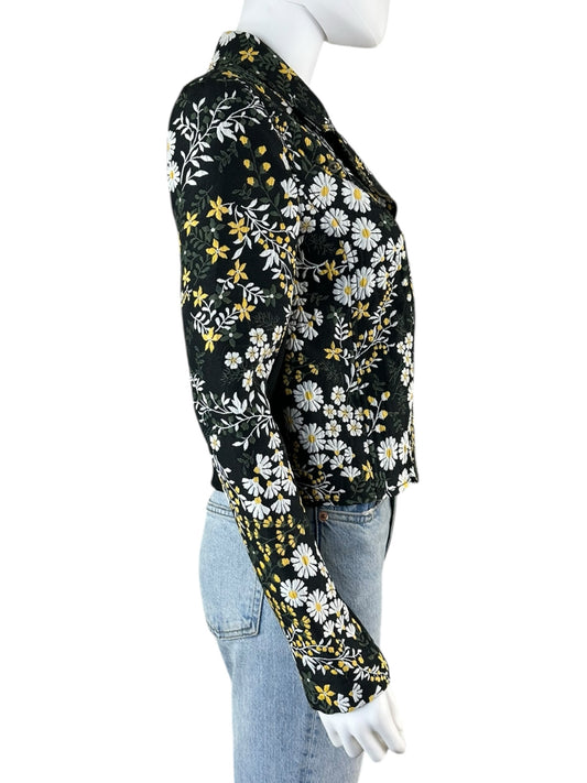 LOFT Black Floral Jacquard Moto Jacket Size 0