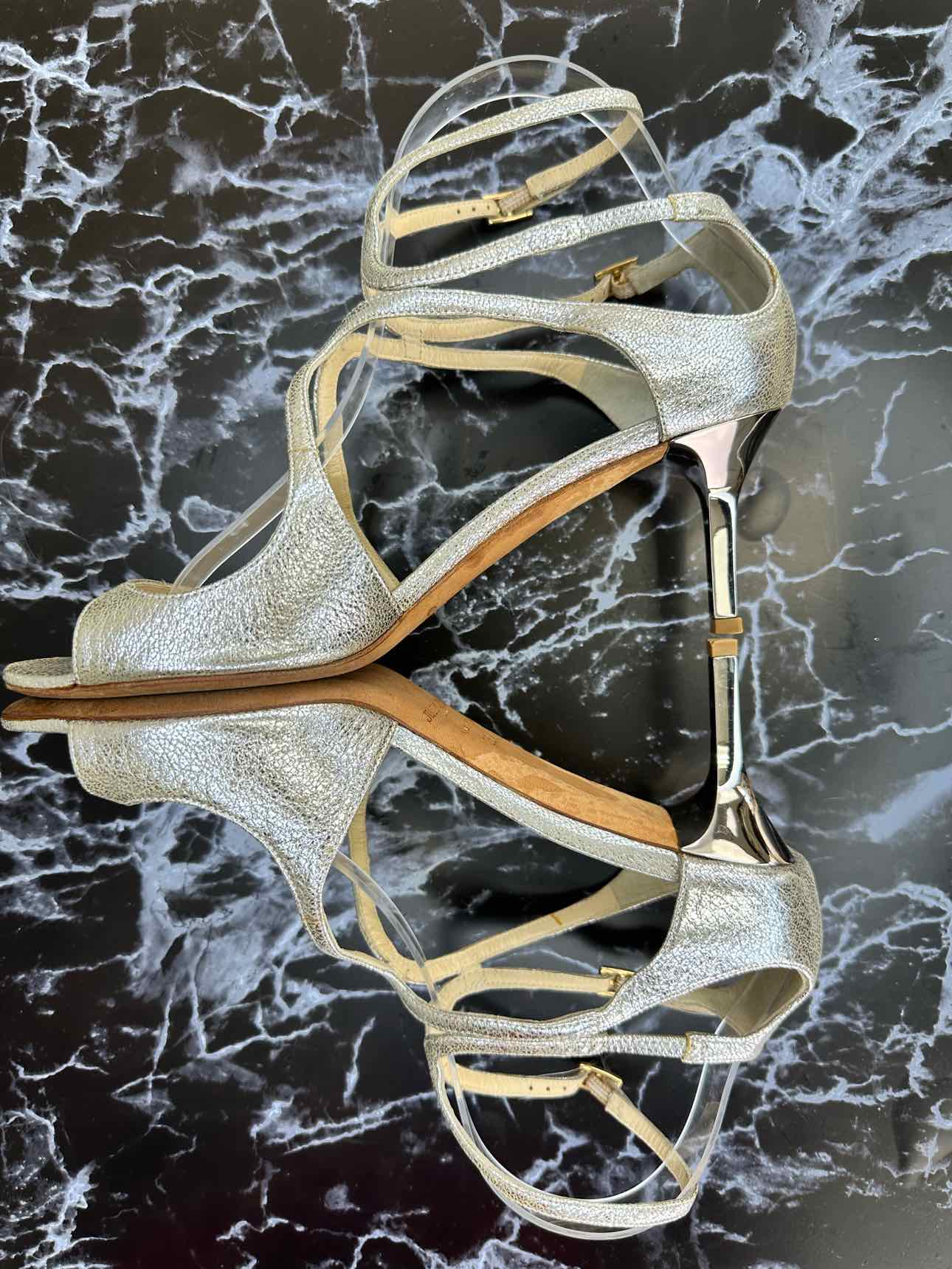 JIMMY CHOO Metallic Silver LANCE Heels Size 38.5