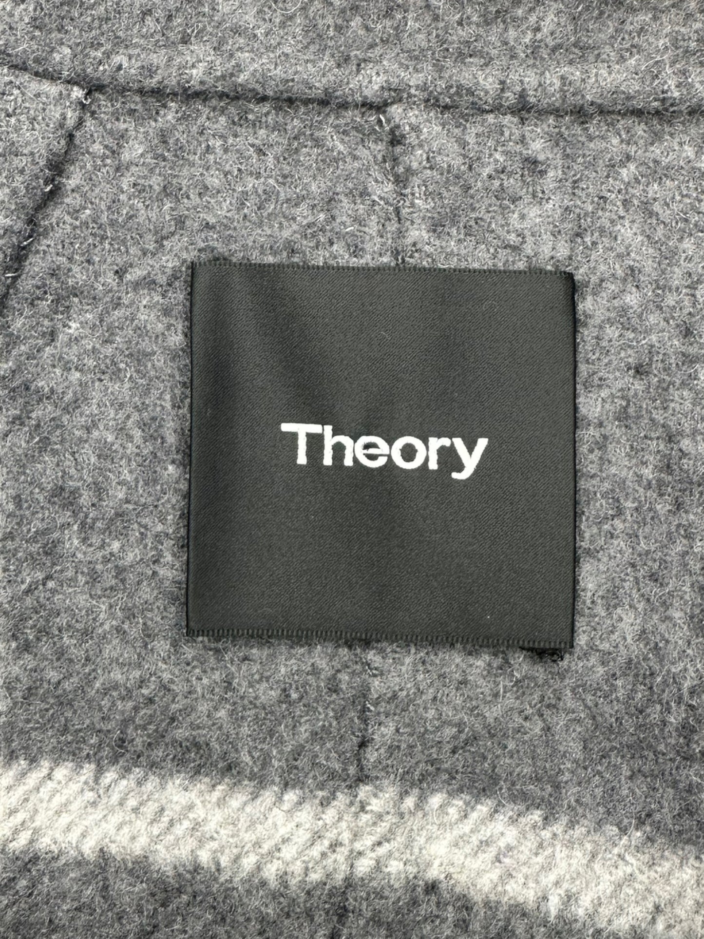 Theory Grey Wool Blend Check Coat Size L