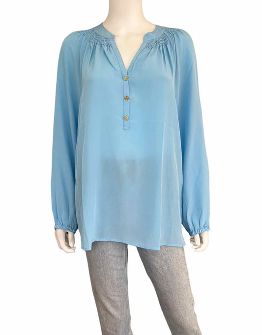 Lilly Pulitzer Blue 100% SILK Blouse Size L