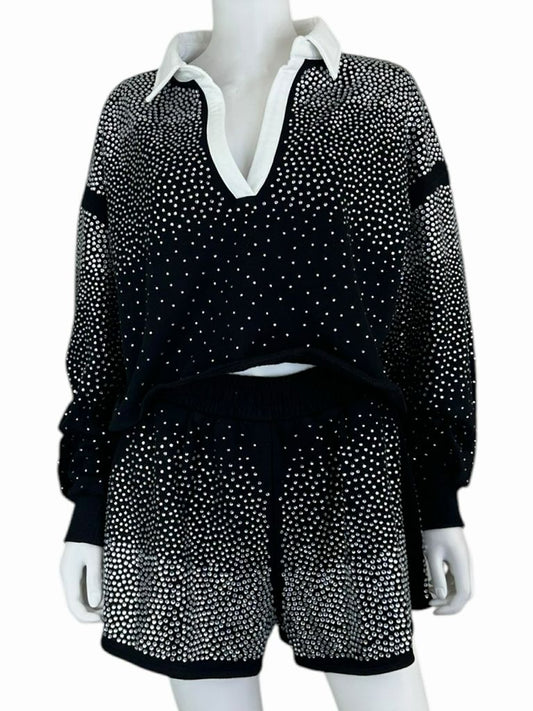 Queen of Sparkles Black Rhinestone Two Piece Set Size XS