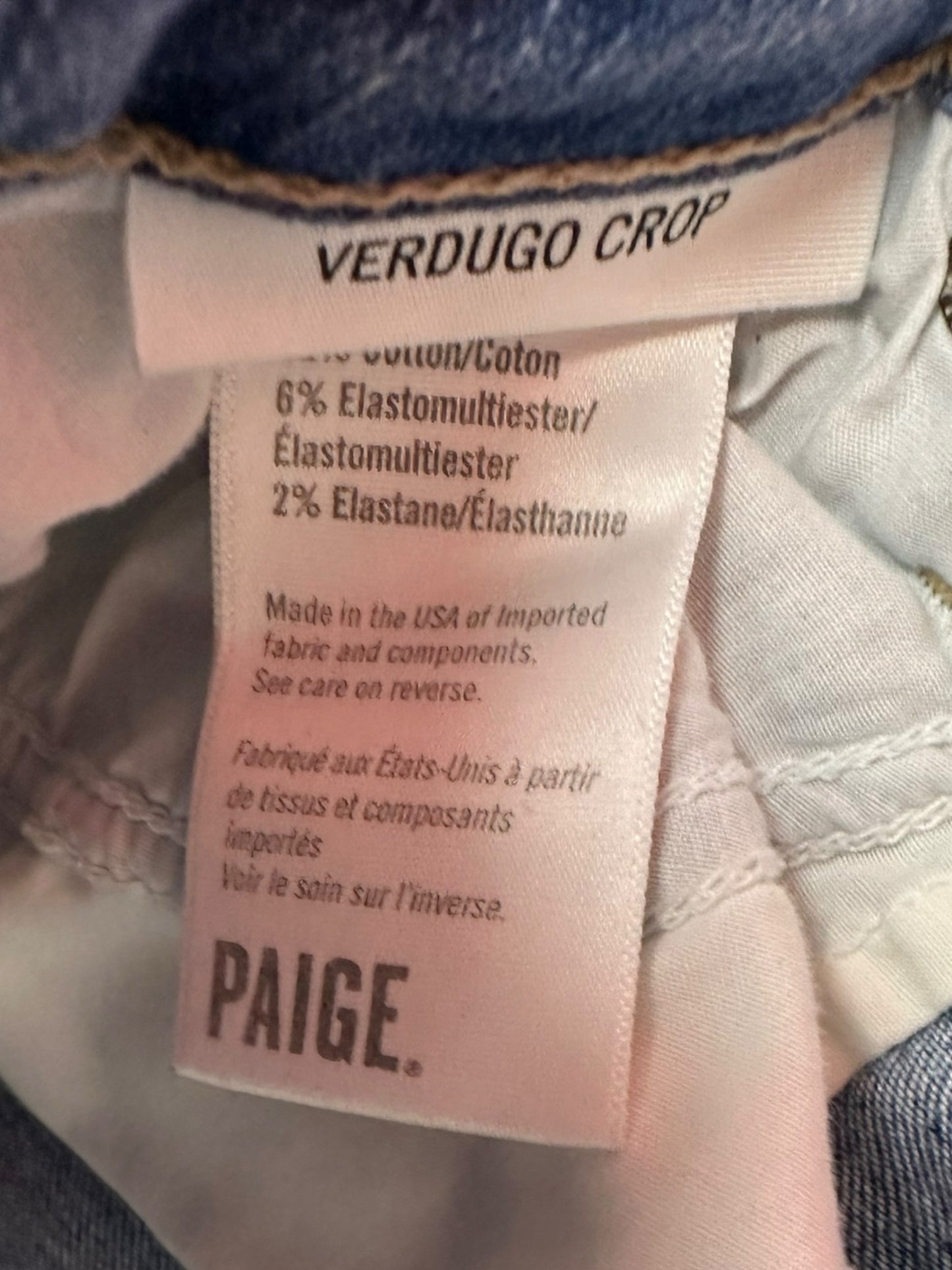 PAIGE Blue Verdugo Crop Skinny Jeans Size 26