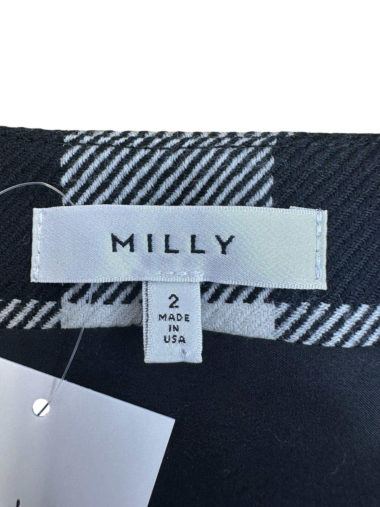 MILLY 100% Virgin Wool Black Plaid Skirt Size 2