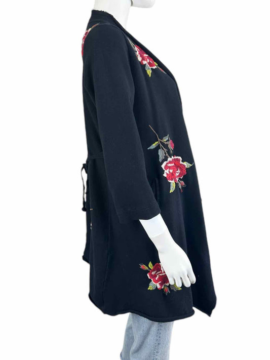 Johnny Was Black Floral Embroidered Cardigan Size S