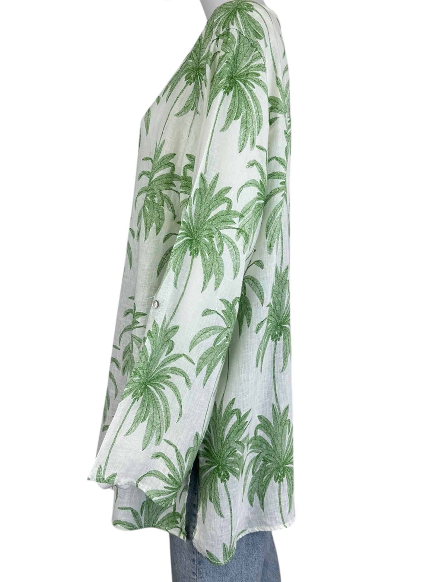TAHARI Size Green Palm Linen Top 2X