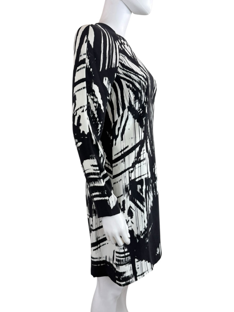 KAUFMAN FRANCO 100% Silk Black Abstract Print Shift Dress Size 2