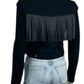 PAIGE Black Western Fringe Denim Jacket Size S