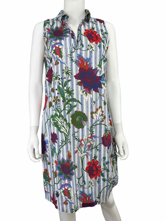 Villagallo Blue Striped Floral Print Midi Dress Size L