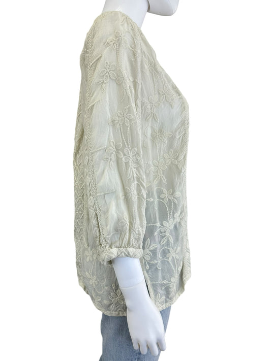 Johnny Was Cream Floral Button-Down Shirt Size XS