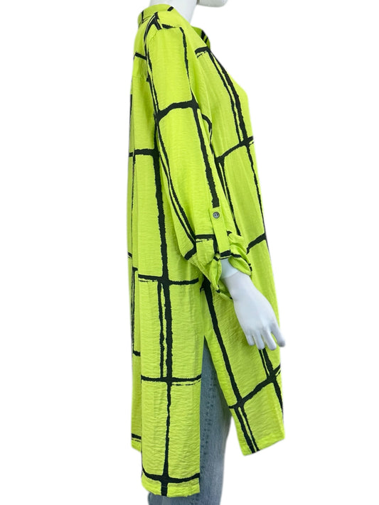 JOHN MARK NWT Neon Green Tunic Button Down Shirt Size L