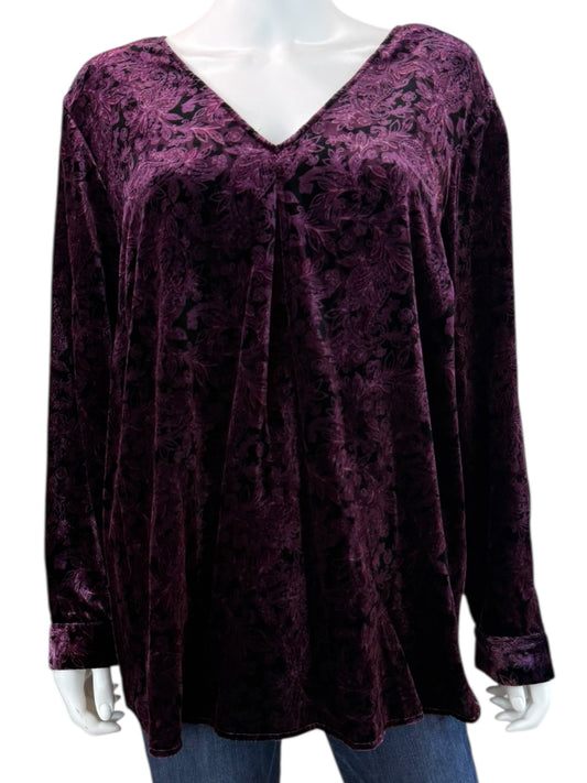 J. Jill NWT Purple Paisley Velvet Blouse Size XL