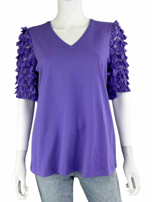 chicos Parisian Purple Applique Knit Top Size M