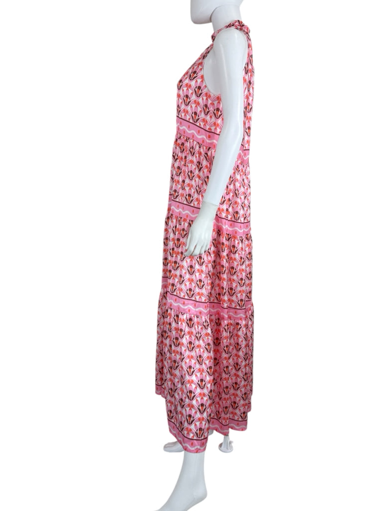 JADE Melody Tam NWT Pink Tribecca Fans Cinch Neck Maxi Dress Size S Dress