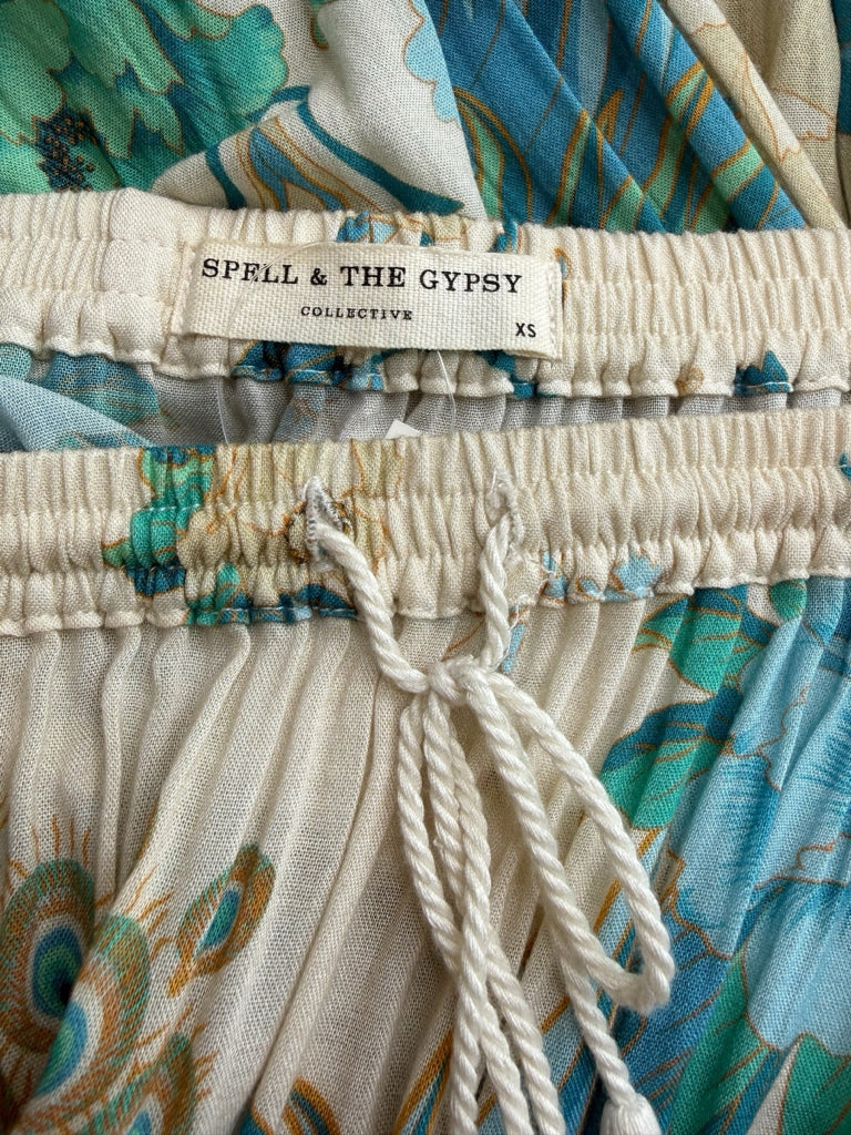 Spell & the Gypsy Cloud Dancer Floral Peacock Print Maxi Skirt Size XS
