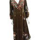Johnny Was Green Velvet Embroidered 'Taline' Maxi Dress Size S