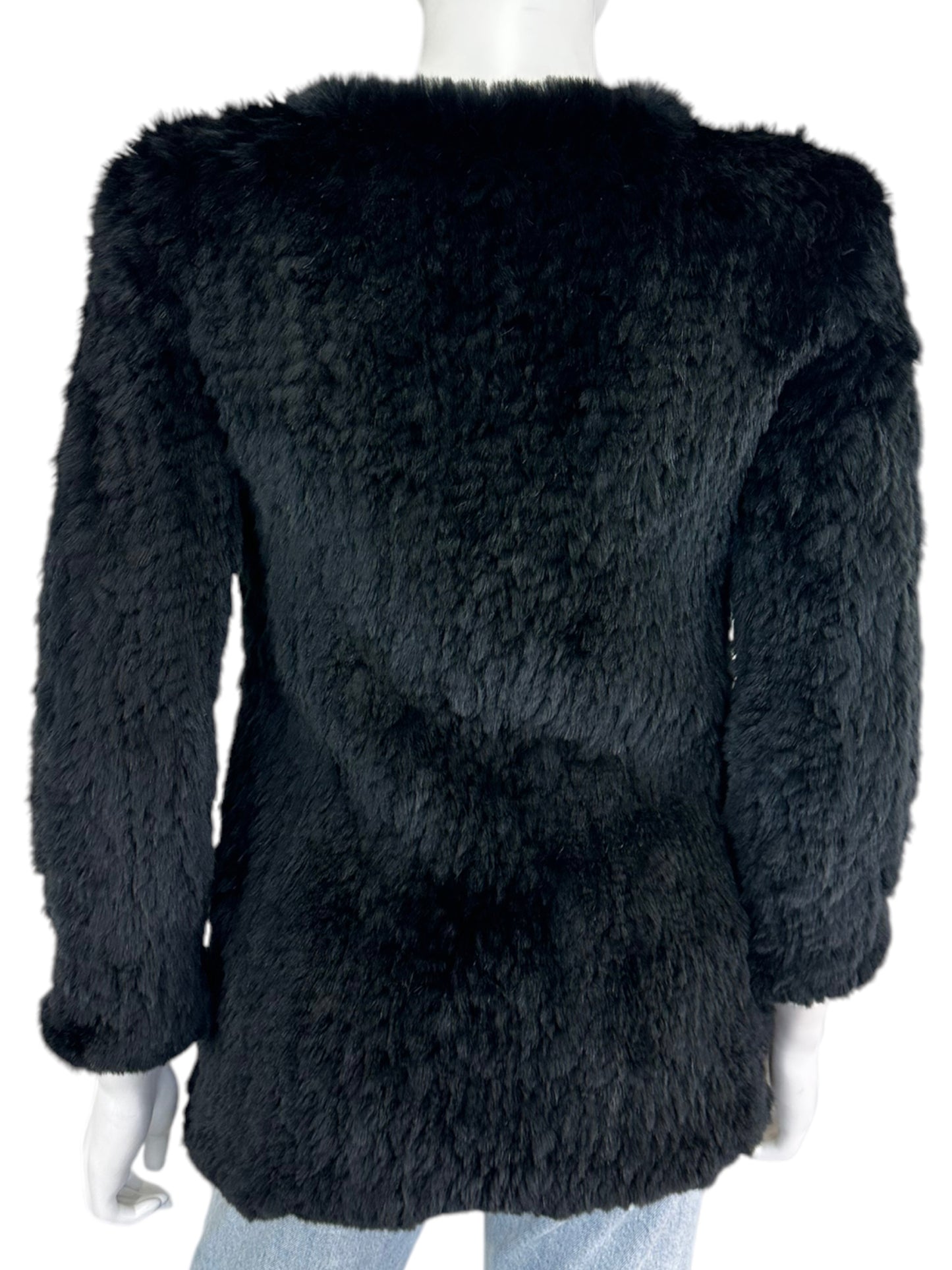 H Brand Black 100% Rabbit Fur Coat Size S