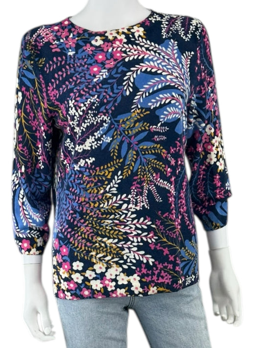 Talbots NWT Navy Floral Pure Cashmere Sweater Size LP