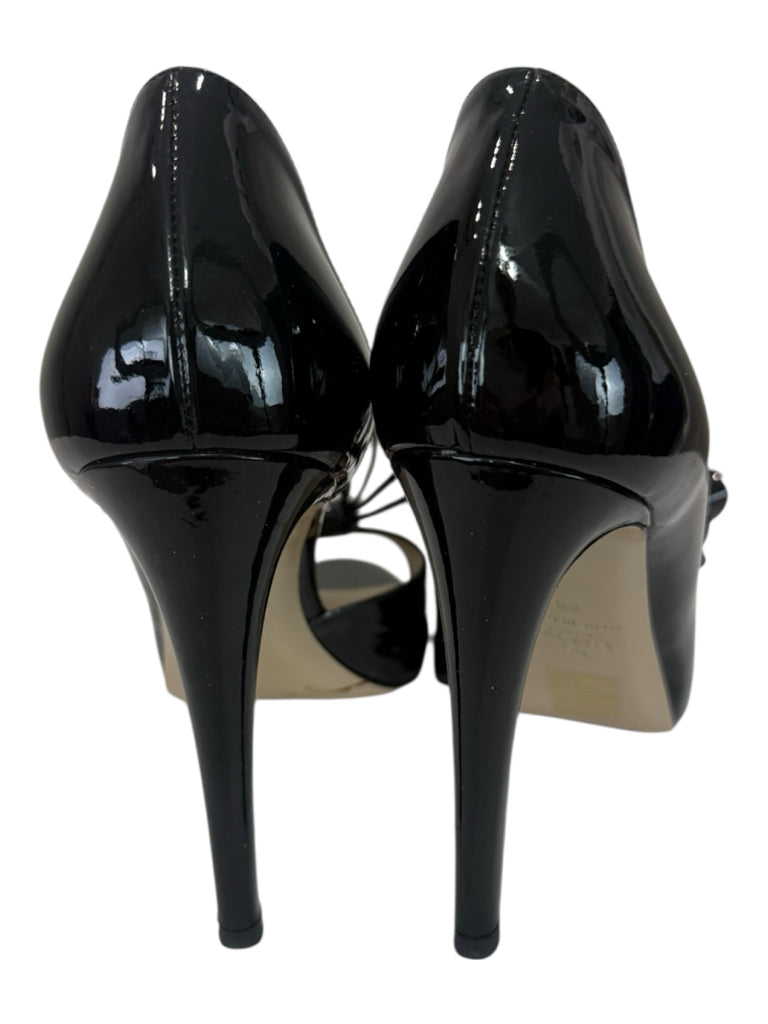 VALENTINO GARAVANI Black Patent Leather Couture Bow Peep-Toe Pumps Size 38