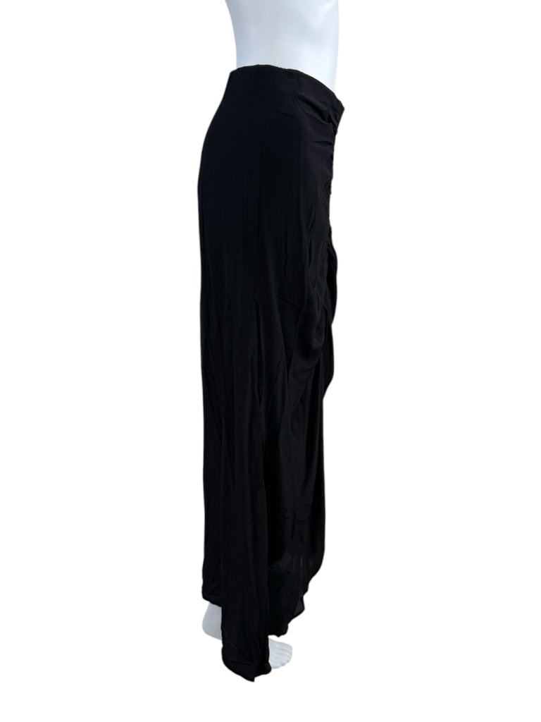 MARIACHER Black Silk Ruched Drape Midi Skirt Size S