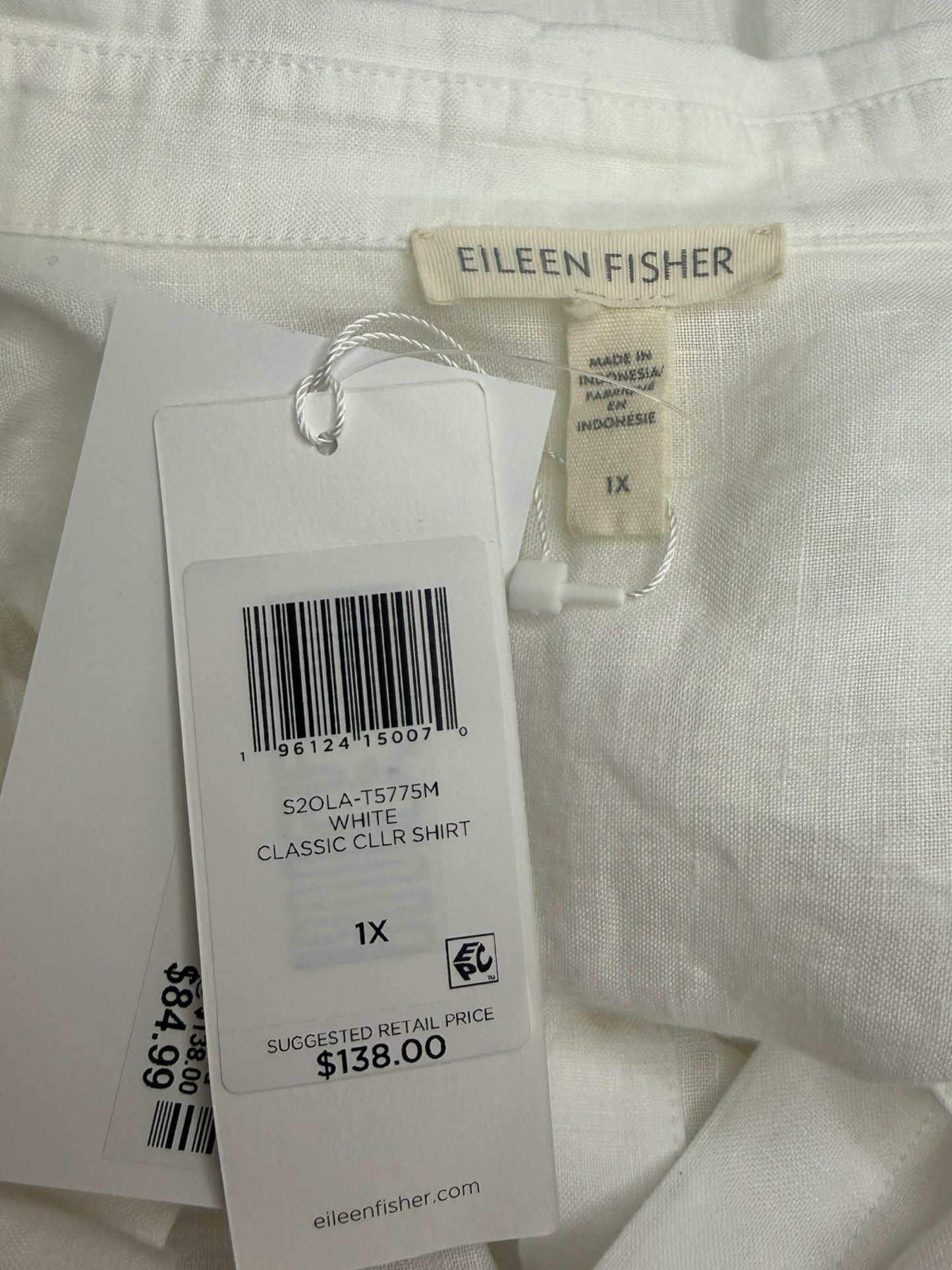 EILEEN FISHER NWT White 100% Linen Button-Down Shirt Size 1X