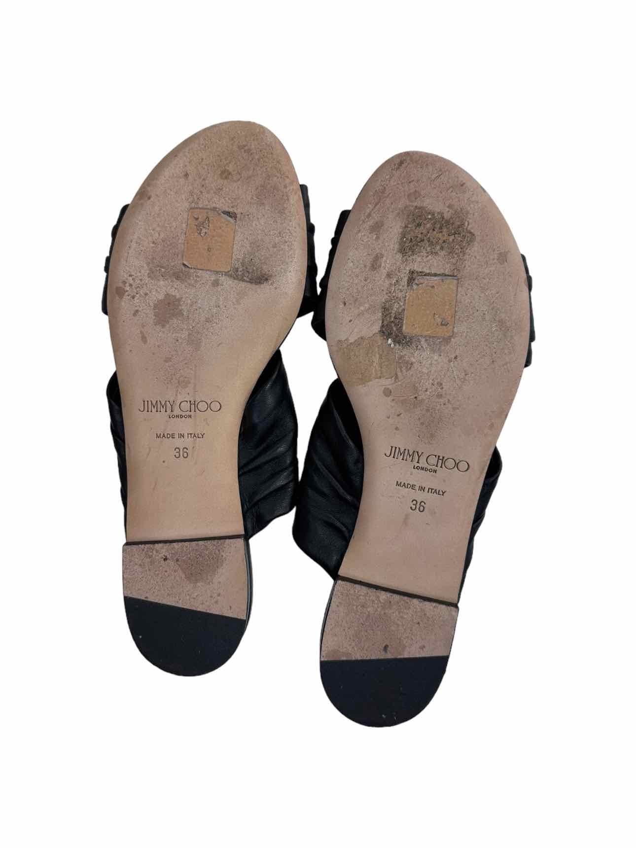 JIMMY CHOO Black Leather AVENUE Flat Sandals Size 6