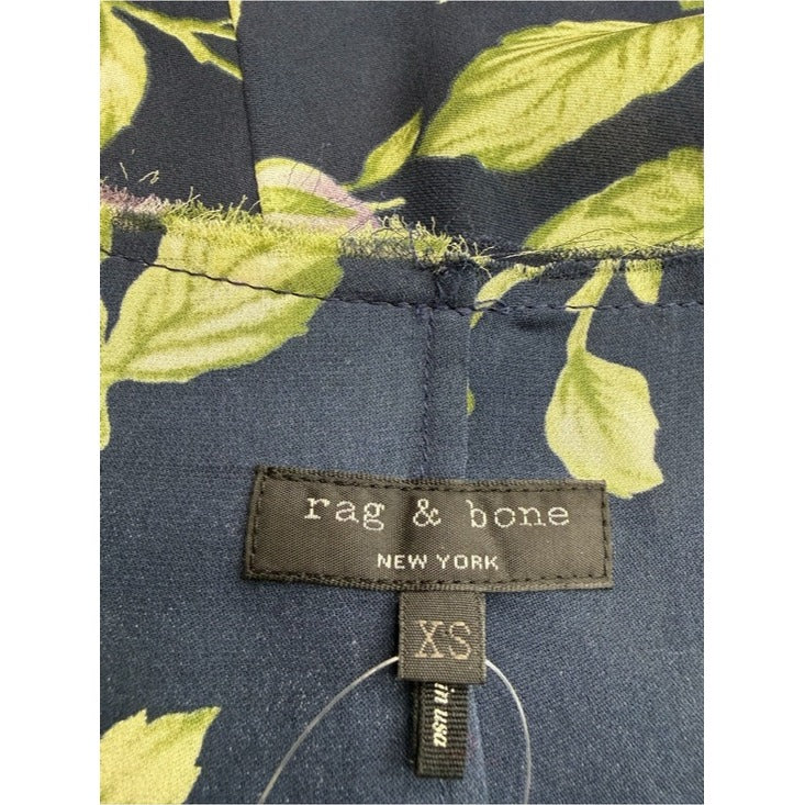 Rag & Bone Blue Floral 100% Silk Blouse Size XS