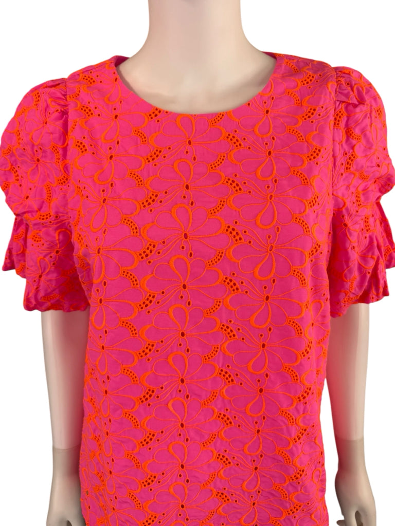 Lilly Pulitzer Pink Lailah Eyelet Embroidered Top Size L