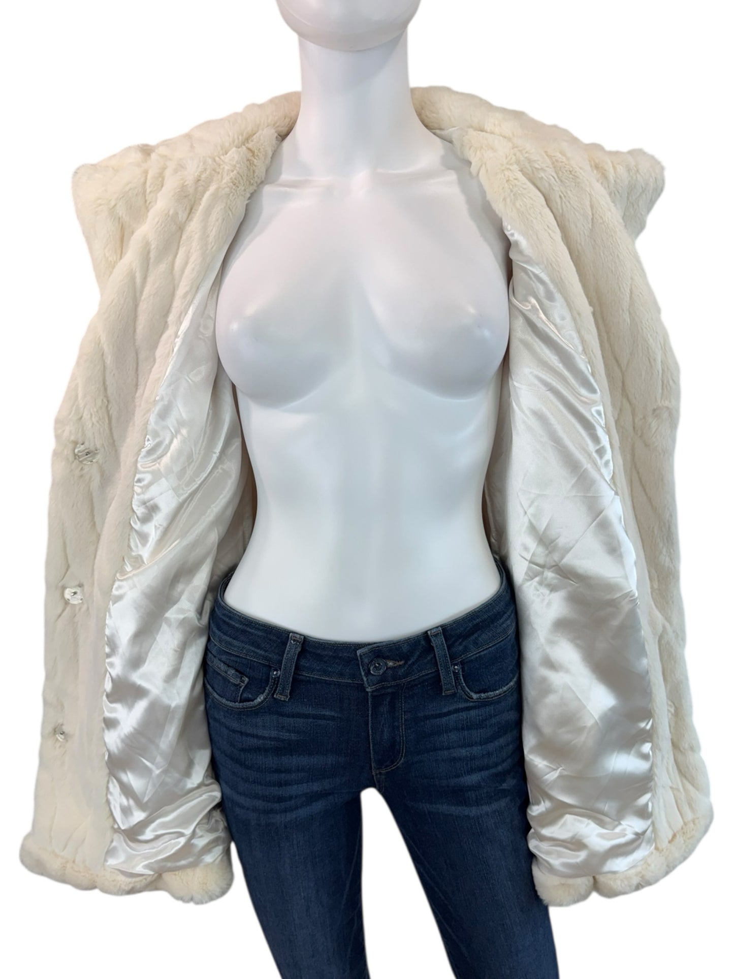 Rachel Zoe Cream Faux Fur Coat Size M