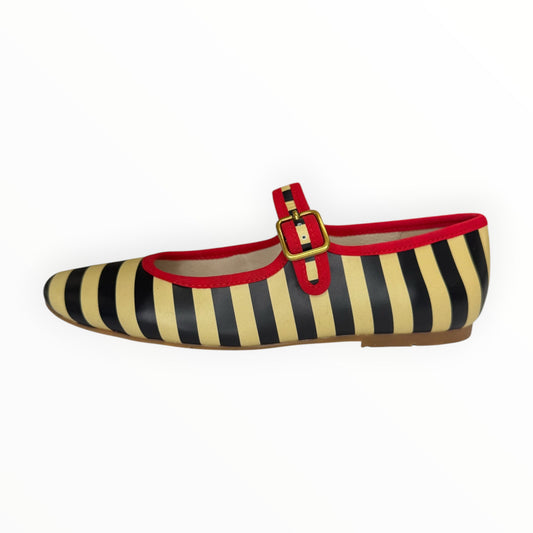 CHARLOTTE STONE Raleigh Leather Striped Mary Jane Flats Size 7