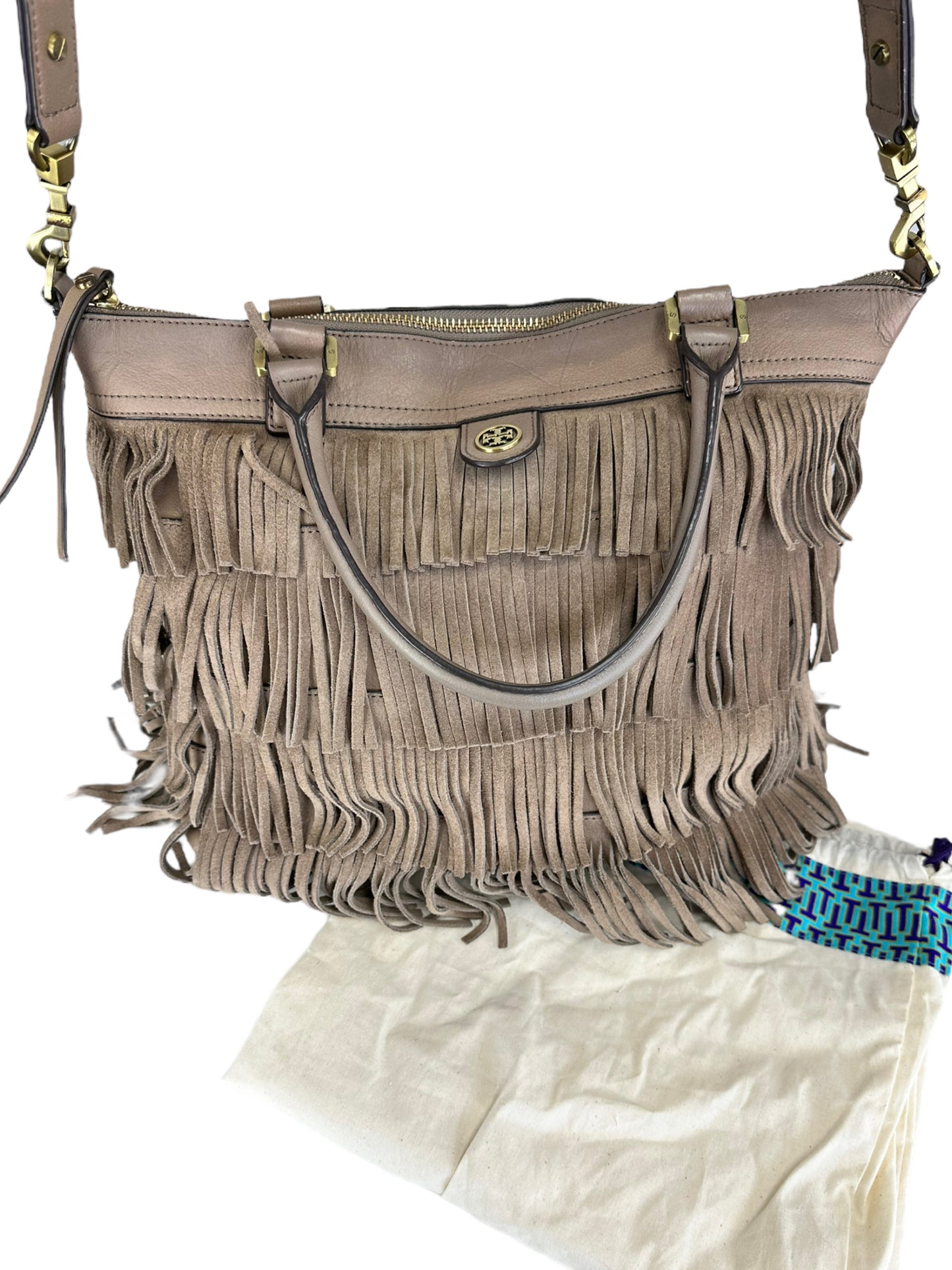 Tory Burch Brown Suede Fringe Designer Handbag