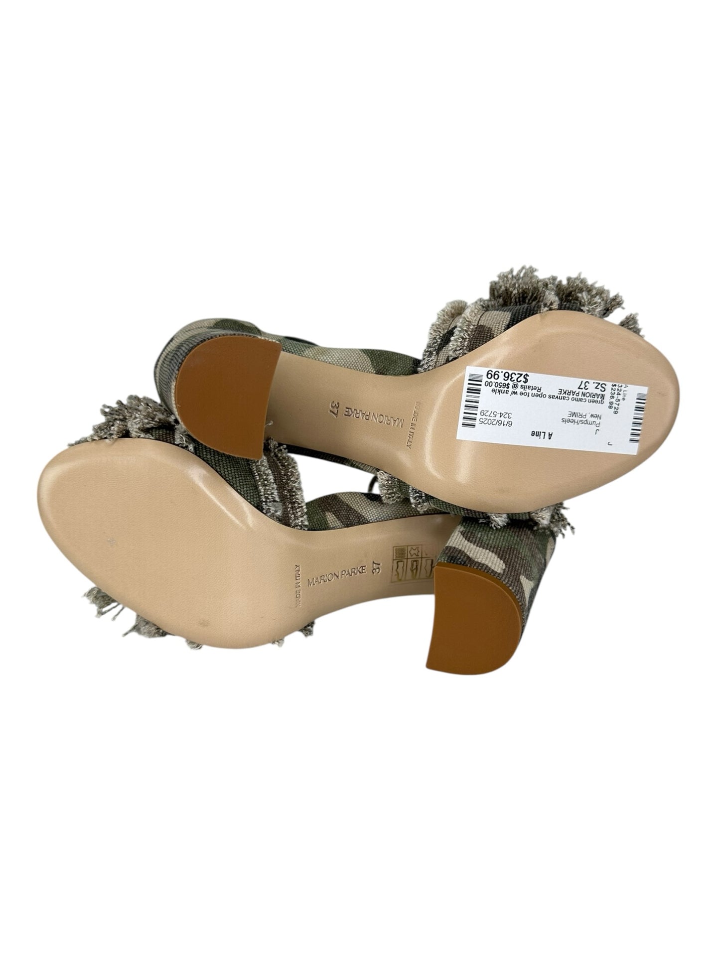 MARION PARKE Green Camouflage Print Sandals Size 37