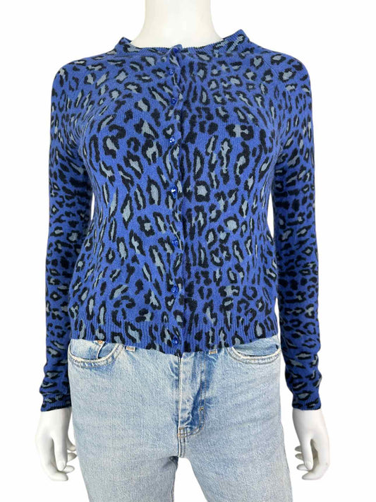 Harolds Cashmere Blue Leopard Print Cardigan Size S