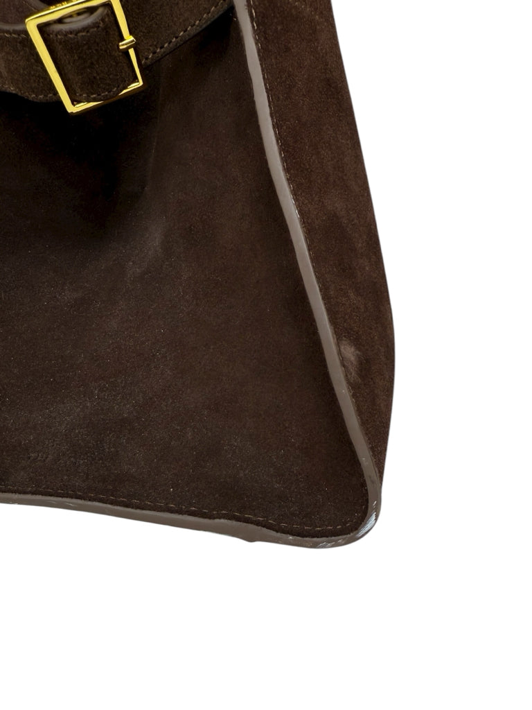 The Row Brown Suede Margaux 15 Buckle Tote Designer Handbag