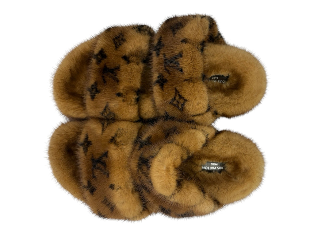 Louis Vuitton Cognac Bom Dia Mink Slides Size 37