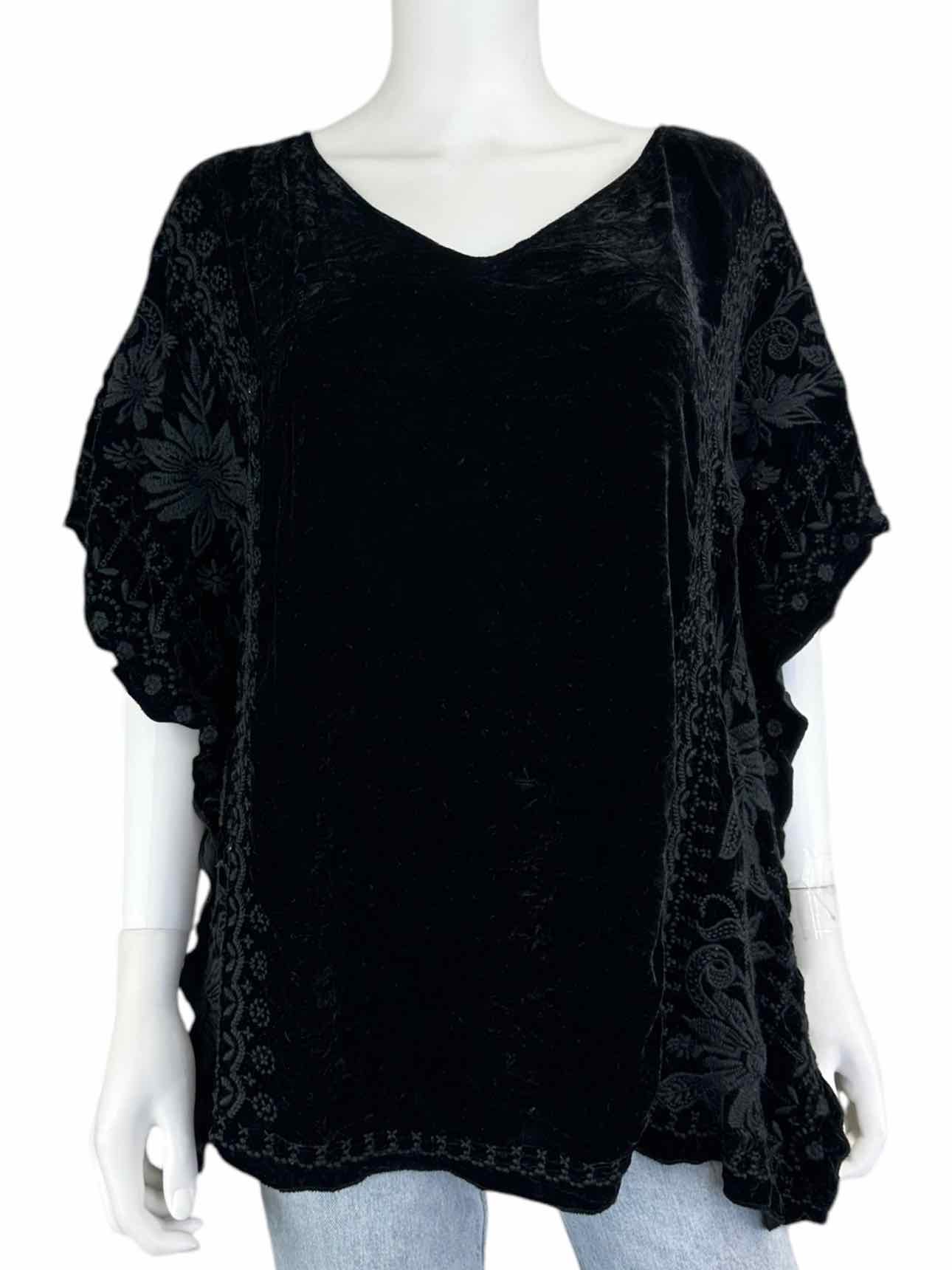 Johnny Was Black Velour Embroidered Blouse Size M