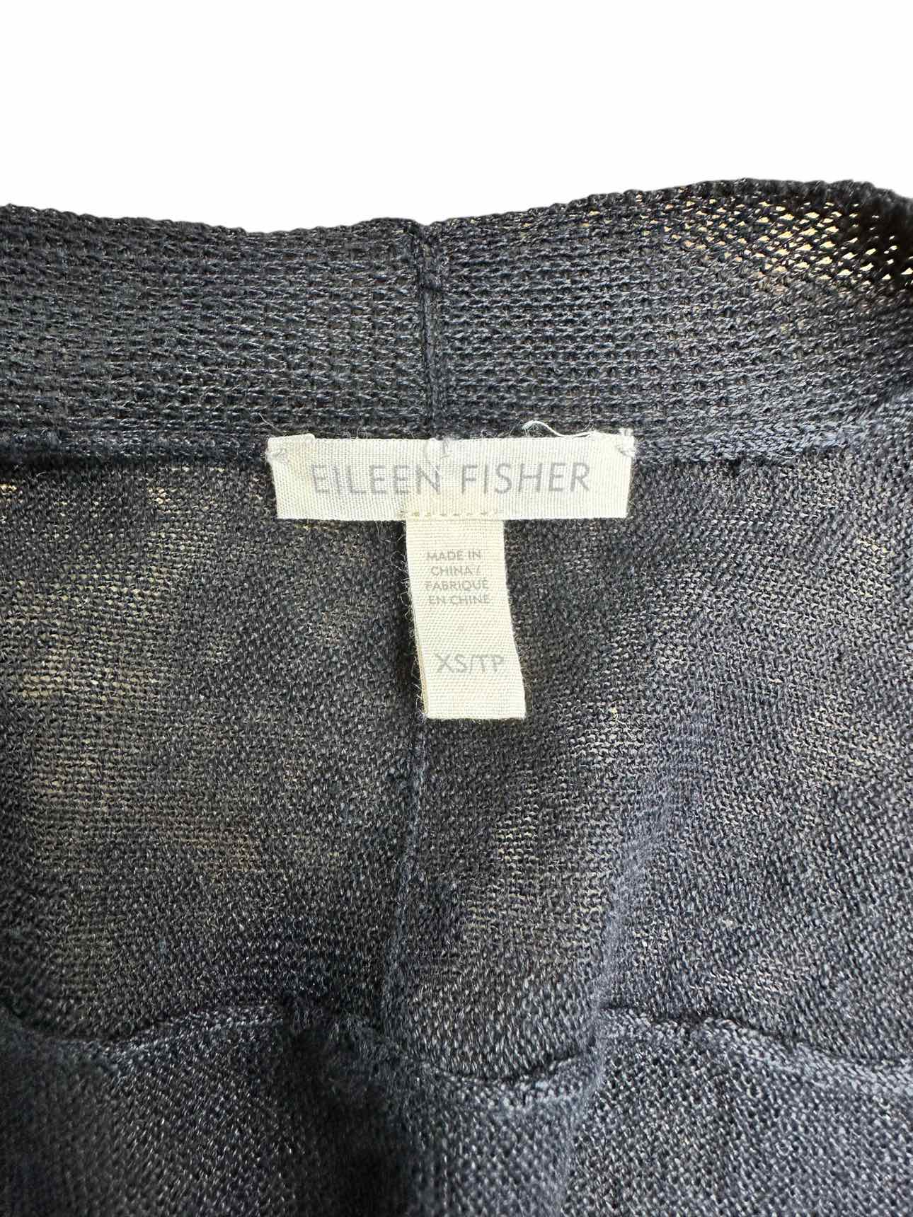 EILEEN FISHER Black Organic Linen Sweater Cardigan Size XS