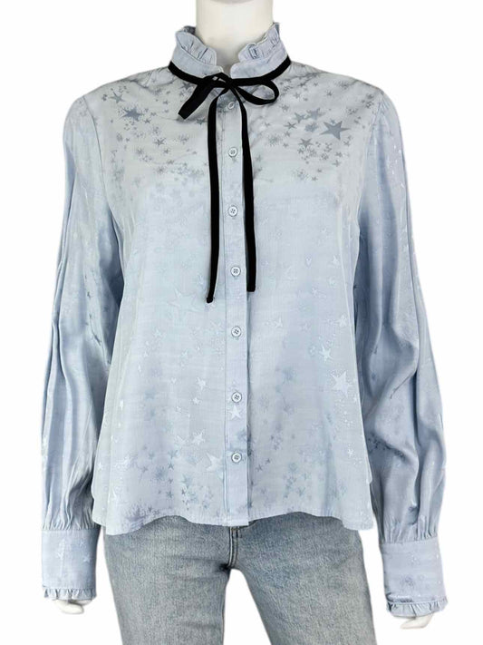 The Shirt by Rochelle Behrens Powder Blue Star Blouse Size M