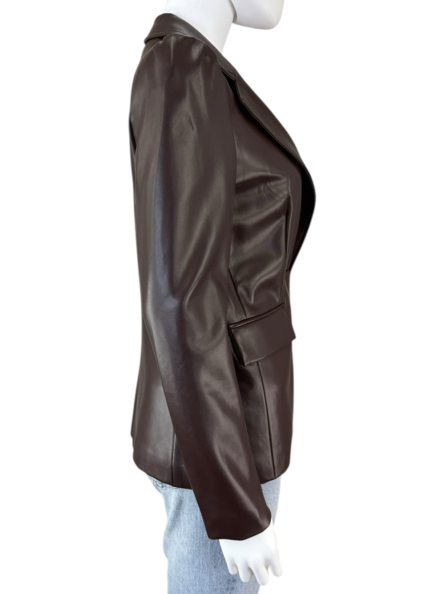 j. society Brown Vegan Leather Blazer Size S