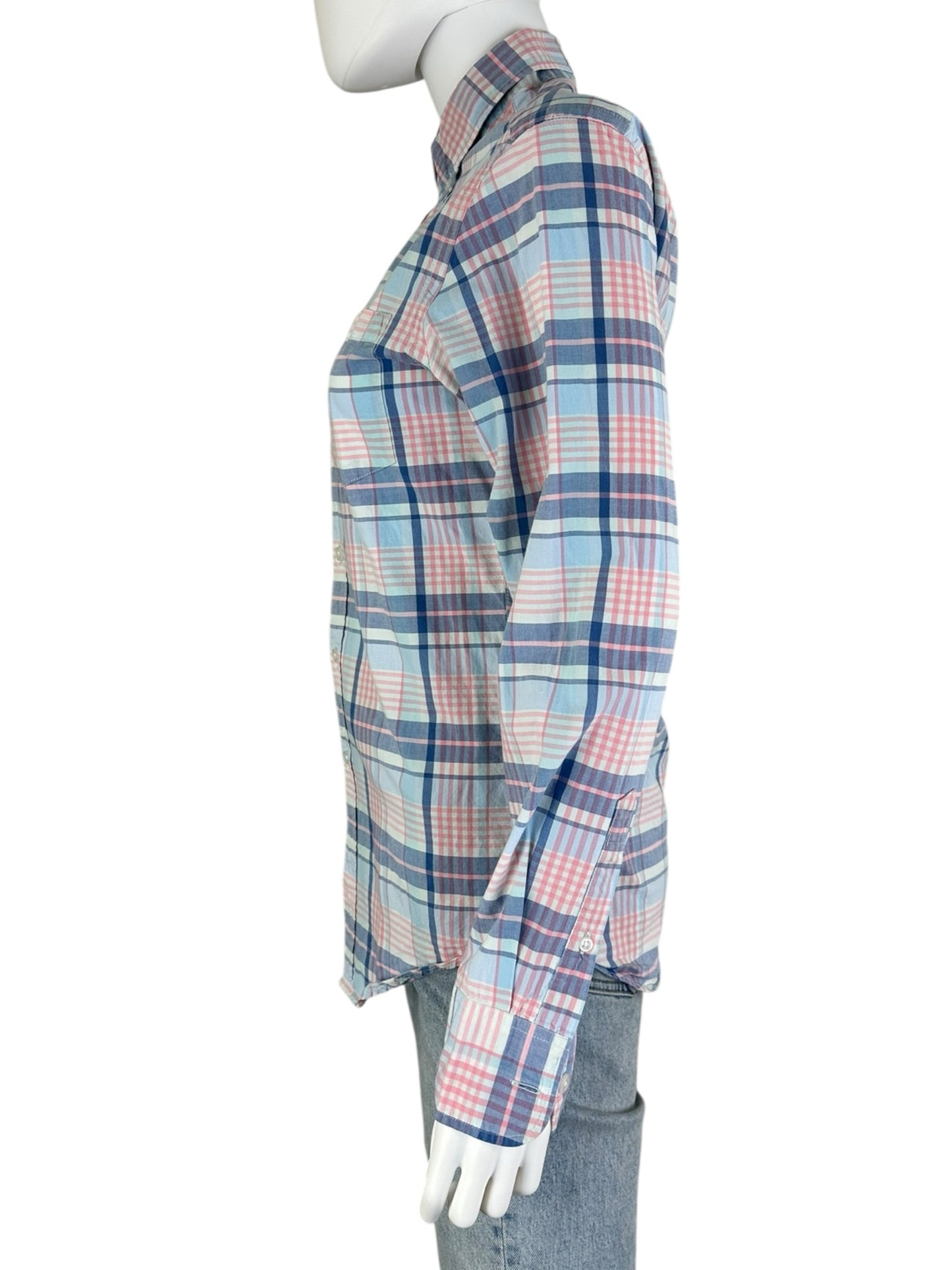 J. Crew Pink and Blue Plaid Button-Down Size XS