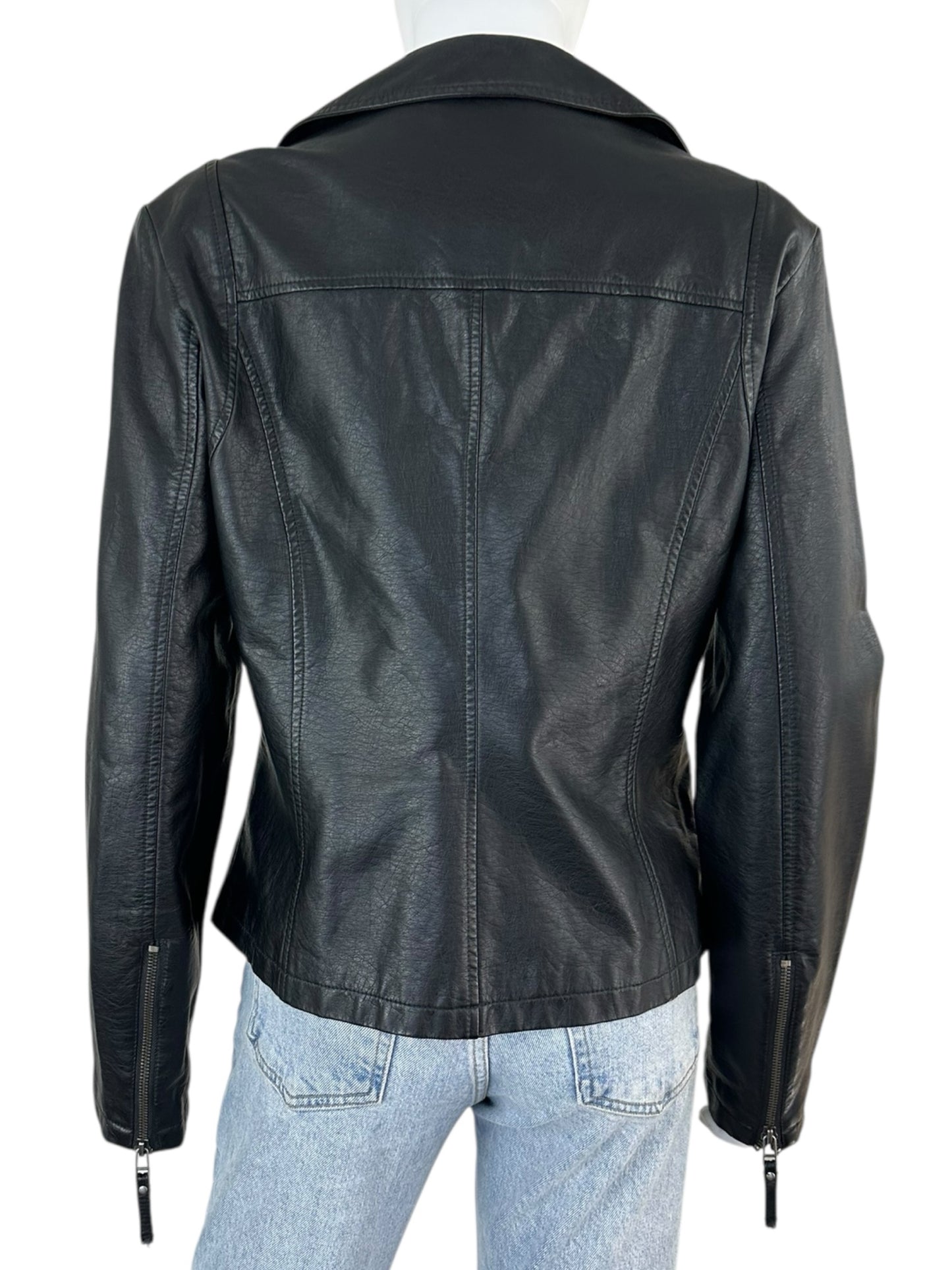 MAX STUDIO NWT Black Vegan Leather Moto Jacket Size M